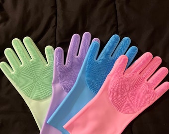 Multi-Color Silicone Scrubbing Gloves - Reusable Kitchen Cleaning