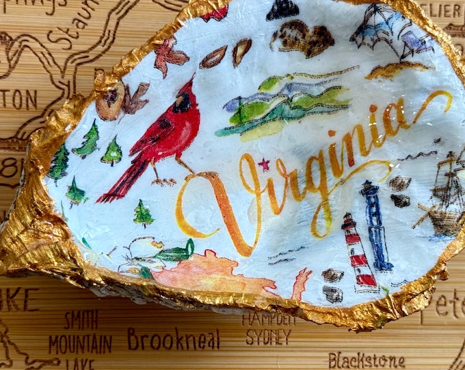 Virginia Christmas oyster ornament with organic twine, VA local artist