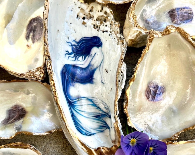 Mermaid jewelry dish, whale trinket, oyster decoupage, secret Santa gift