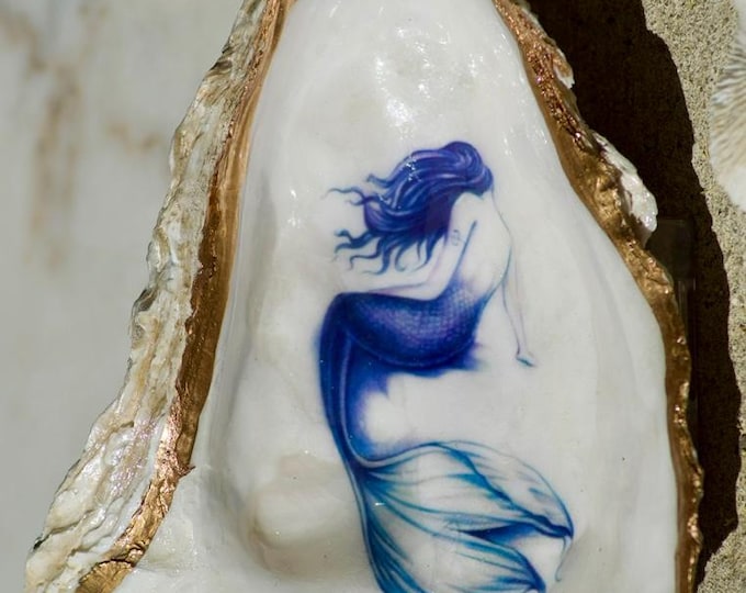 EXTRA Large Mermaid , Lobster, Blue fish, Whale patterns. Home decoration.   Oyster jewelry trinket LARGE Handmade Oyster Trinket with Lid,