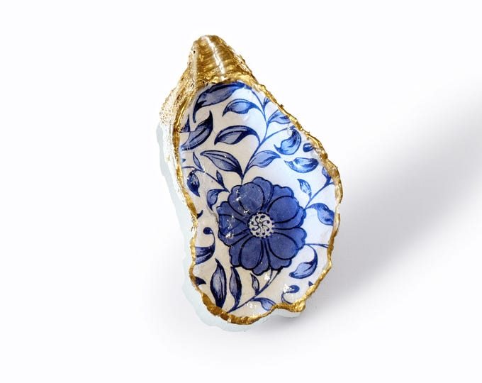Chinoiserie Oyster Trinket Dish: Decoupage Coastal Jewelry Tray