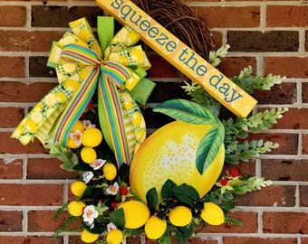 Large Lemon Wreath, Perfect Summer Wreath, Spring Lemons, Summer Decor, Porch Decor Lemon Wreath, Kitchen Wall Decor, Kitchen Lemons, Gift