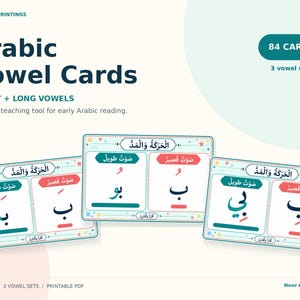 Arabic Short & Long Vowel Flashcards 84 Printable Harakat and Madd Cards | Arabic Reading PDF for Teachers