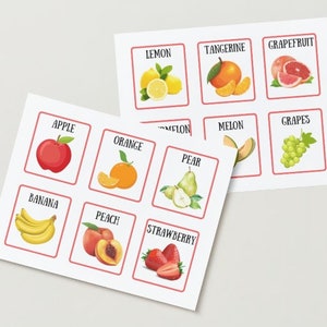 Flashcards de fruits pour enfants - 18 Fruits - Téléchargement PDF numérique - Cartes éducatives d’apprentissage préscolaire