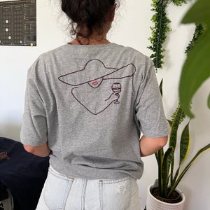Hand Embroidered T-shirt Unisex Wine tshirt Embroidery Hand Made Wine Design Unique Tee Wine lover gift Hand made cotton unisex embroidery