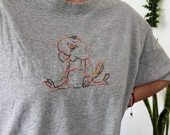 Hand Embroidered Unique T-shirt Unisex Parrot tshirt Embroidery Hand Made animal lover gift Hand made cotton unisex embroidery Parrot