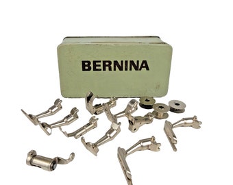 9 BERNINA SWISS sewing machine feet and their vintage box