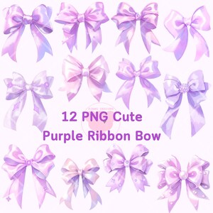 12 schattige paarse lintstrikken clipartset - digitale png-download voor knutselen, scrapbooking en decoratie of sticker