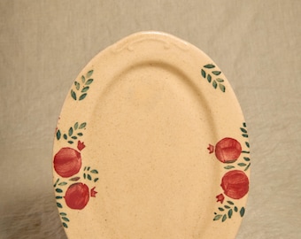 Handmade Pottery Plate: Pomegranate Oval Dinner Plate (5.1x7.9in)