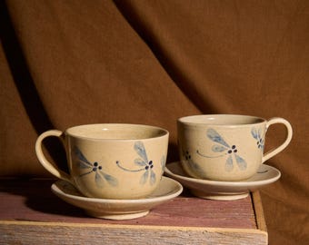 Handmade Dragonfly Coffee Cup: Vietnamese Ceramic Pottery