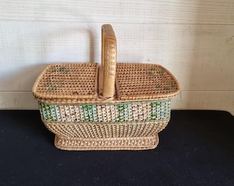 フランス製アンティークバスケット French vintage wicker basket with 6 compartments for small bottles