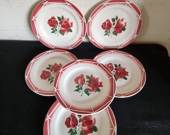 Ensemble de 6 anciennes assiettes à dessert, Digoin Sarreguemines modèle Cibon, vaisselle française