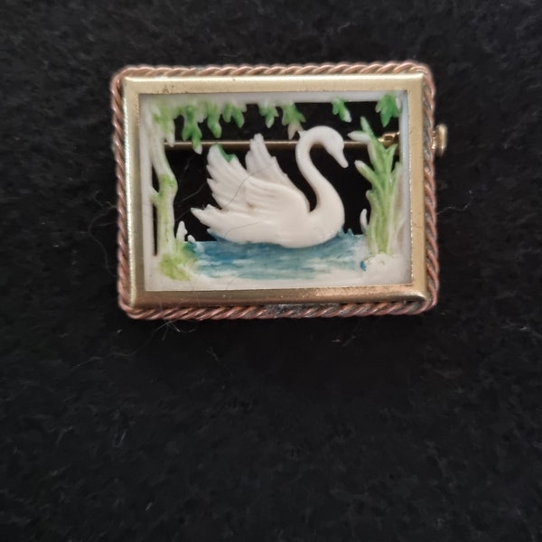 Jolie broche ancienne années 40 en galalithe cœur et oiseaux bijou