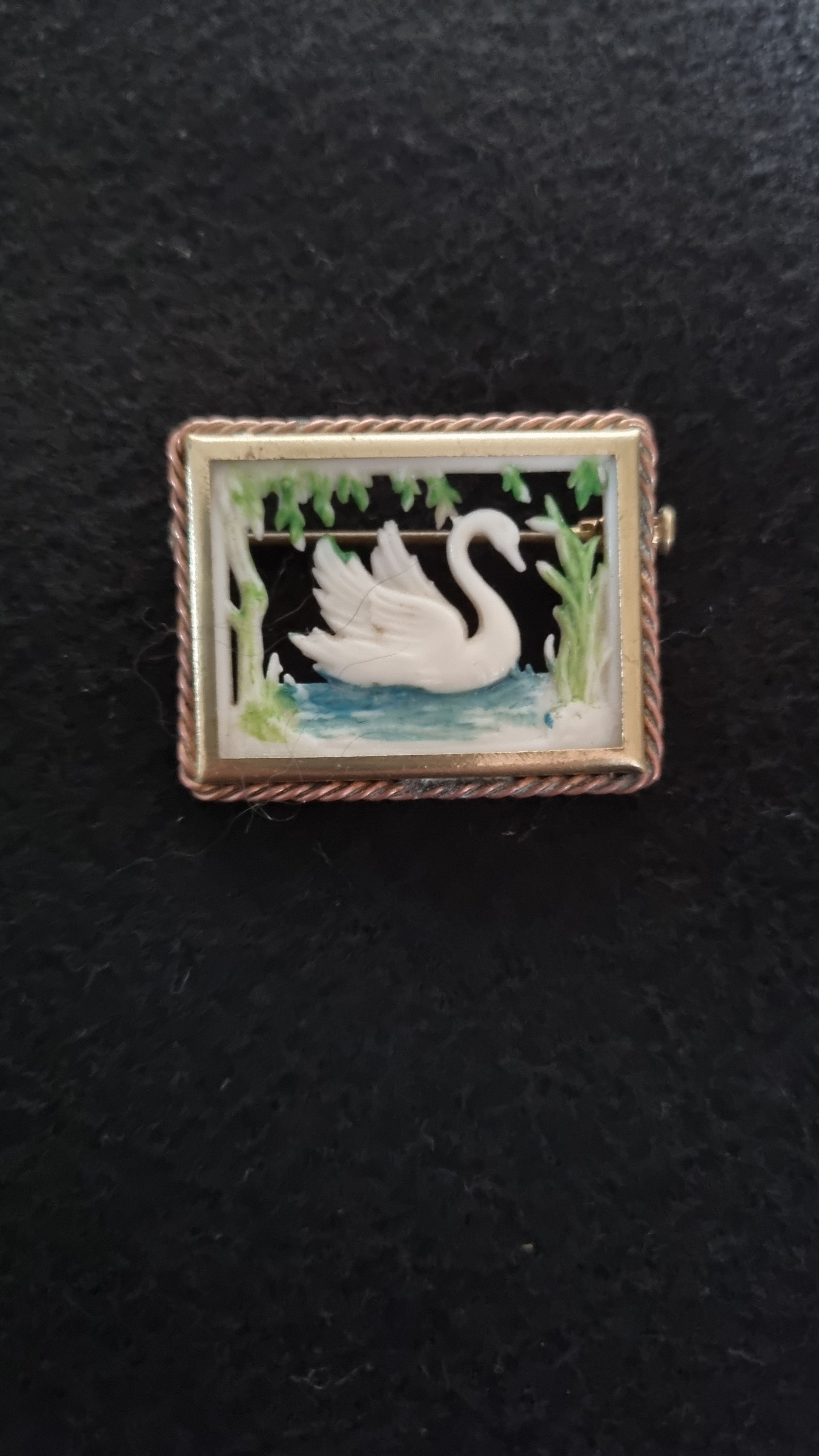 Broche Art Déco Paon En Galalithe Sur Laiton Doré - Très Bon État - Vintage Français