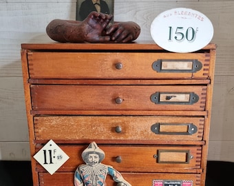 Very rare small old haberdashery cabinet, wooden locker, trade furniture, French flea market