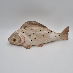 Exceptionnel poisson ancien porte courrier 19 ème siècle en carton bouilli, présentoir lettre brocante française