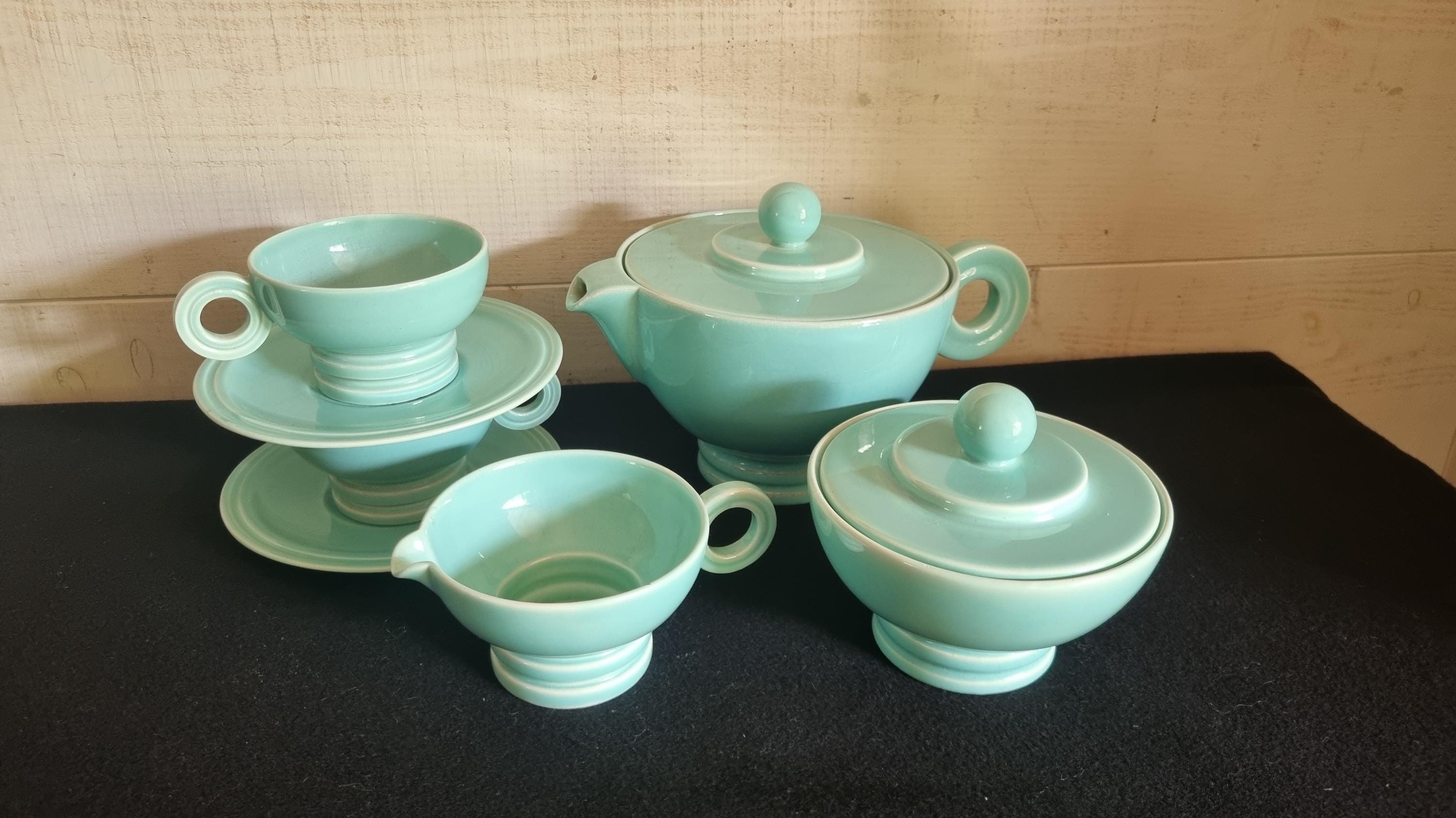 Robj vintage design tea set sugar bowl, milk jug, 2 cups and saucer, French antique teapot