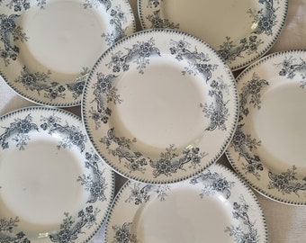 Ensemble de 6 anciennes assiettes plates Terre de fer K G Luneville modele Reaumur, vaisselle française