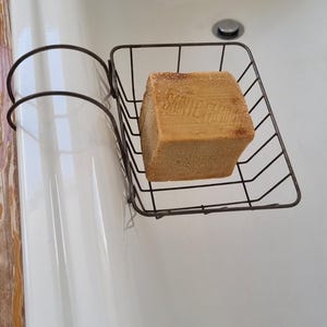 Antique metal soap and sponge holder for bathtub, French flea market
