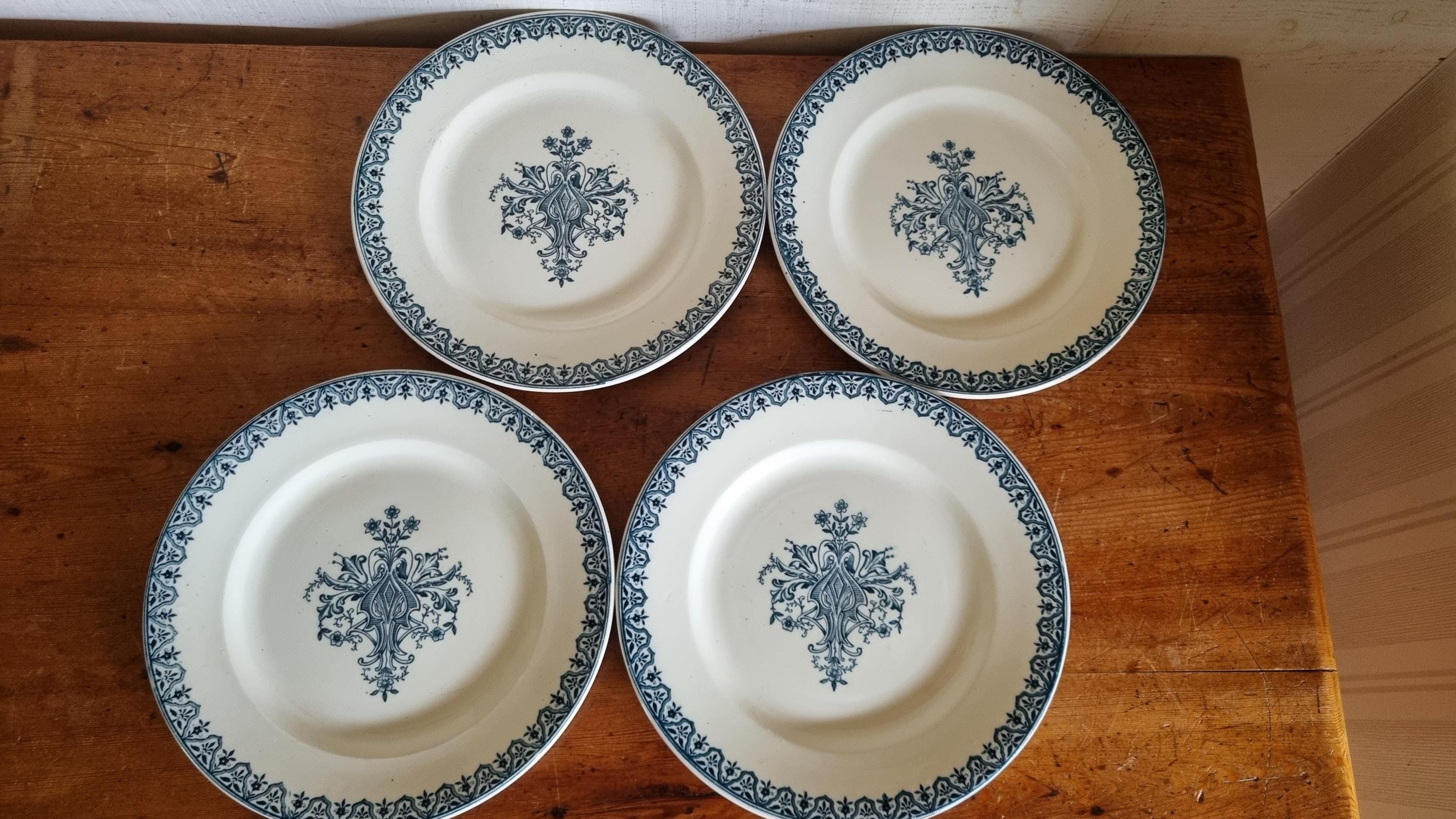 Set of 4 Old Flat Plates Terre De Fer Salins Alhambra Model French