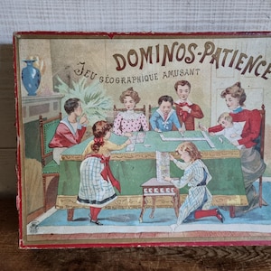 Jeu jouet ancien, dominos géographiques, carte de France, patience,brocante française