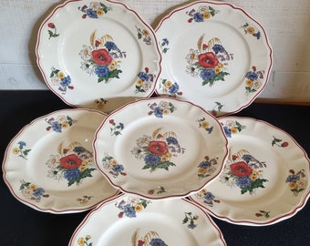 Ensemble de 6 assiettes plates Sarreguemines Agreste anciennes french brocante