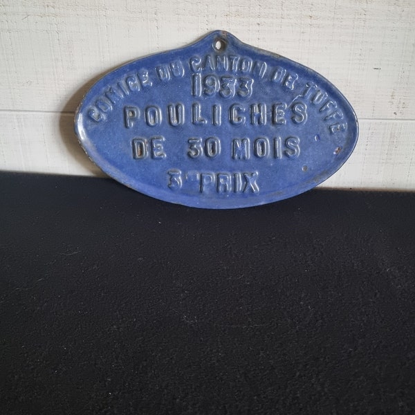 Rare plaque émaillée ancienne 1932 concours chevaux enamel sign