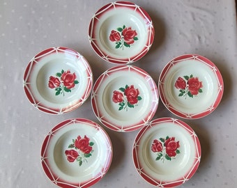 Set of 6 old soup plates, Digoin Sarreguemines Cibon model, French tableware, flea market