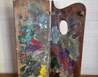 Antique paint palette, artist's palette for mixing, Napoleon III French flea market