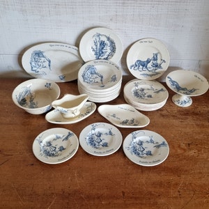 Dinette ancienne terre de fer petit chaperon rouge Gien jouet jeu assiette brocante francaise fin 19 ème