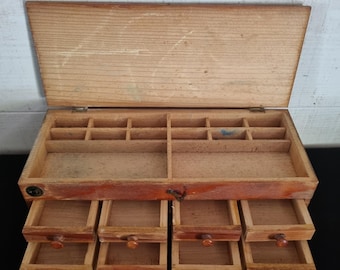 Caja antigua, vitrina de mercería o relojería, armario para canastilla, taller de mercadillo francés