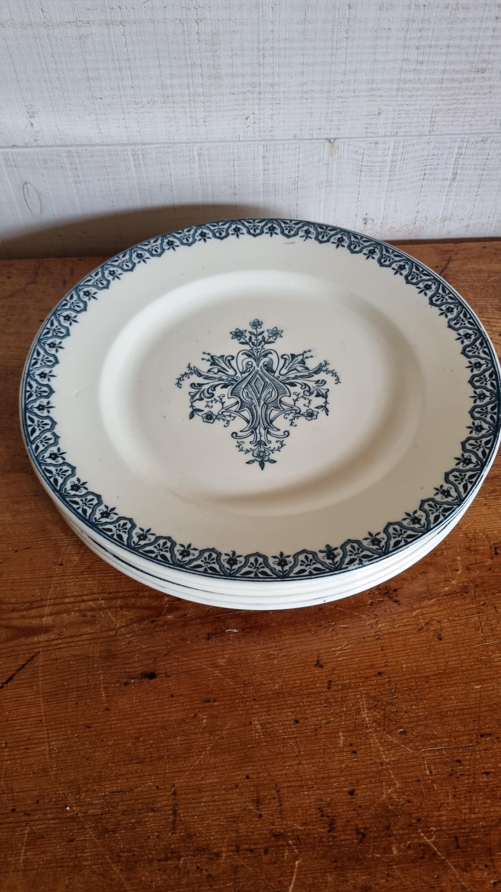 Set of 4 Old Flat Plates Terre De Fer Salins Alhambra Model French