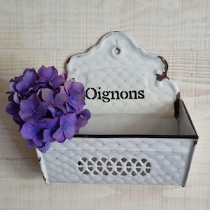 Antique kitchen accessory, enamelled onion holder, vintage storage, French flea market