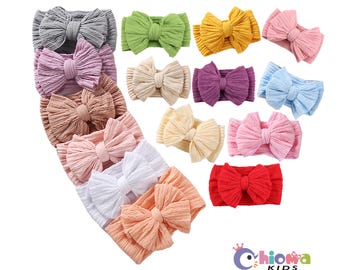 CABLE KNIT BOW Headband, Newborn Baby Bow Headband, Soft Infant Headwrap, Toddler Knot Headbands, Baby Girl Wide Nylon Bow, Baby Shower Gift