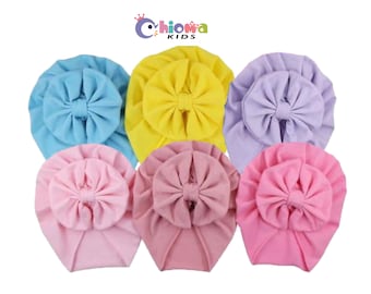 BABY BIG BOW Turban Hat, Newborn Turban, Baby Shower Gifts, Infant Hat, Lightweight Baby Girl Turban, Newborn Gifts, Cotton Messy Bow Caps