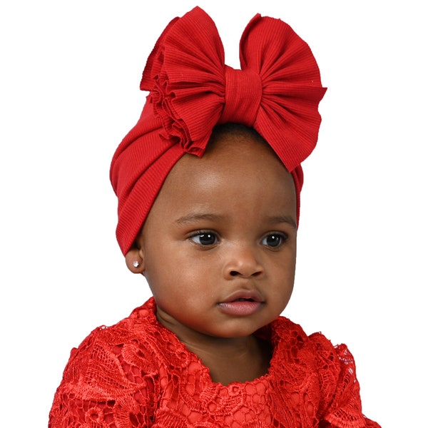 SILK-Lined KIDS Messy Bow TURBAN, Big Fluffy Bow Turban, Toddler Hair Accessory, Statement Head Piece, Protective Styling, Curly Baby Turban