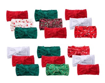 Pack de 3 diademas navideñas con lazo para bebé: Diademas suaves para recién nacidos, bebés y niños pequeños. Regalos para baby shower.