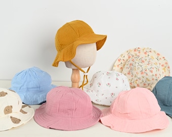 Sombreros de verano para bebé, sombreros de juego, sombreros de sol de algodón para bebés, sombrero de verano de muselina para bebés y niños pequeños, sombreros de regalo con forro de satén para bebé. Sombreros de playa para bebé.
