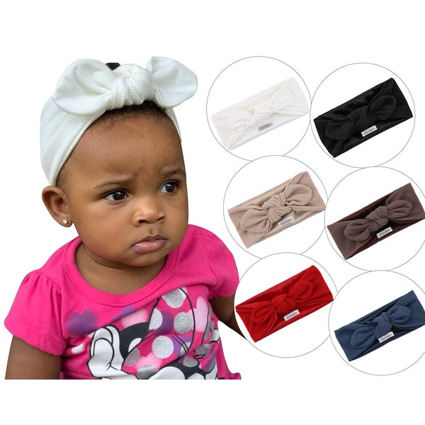 SATIN LINED HEADBAND Newborn Ribbed Headwrap, Toddler Headband, Neutral Baby bow Headband, Earth Tones knot Headband, Lightweight Headwrap