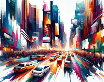 Times Square Bustling Night: NYC Urban Life Print | Vibrant Cityscape Art | Digital Download | Busy Street Scene