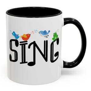 Sing Mug with Birds and Frog, Funny Karaoke Mug, Gift for Singer, Music Teacher, Musician, Music Lover