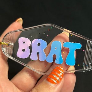 BRAT Motel Keychain Clear with Glitter and Holographic Vinyl