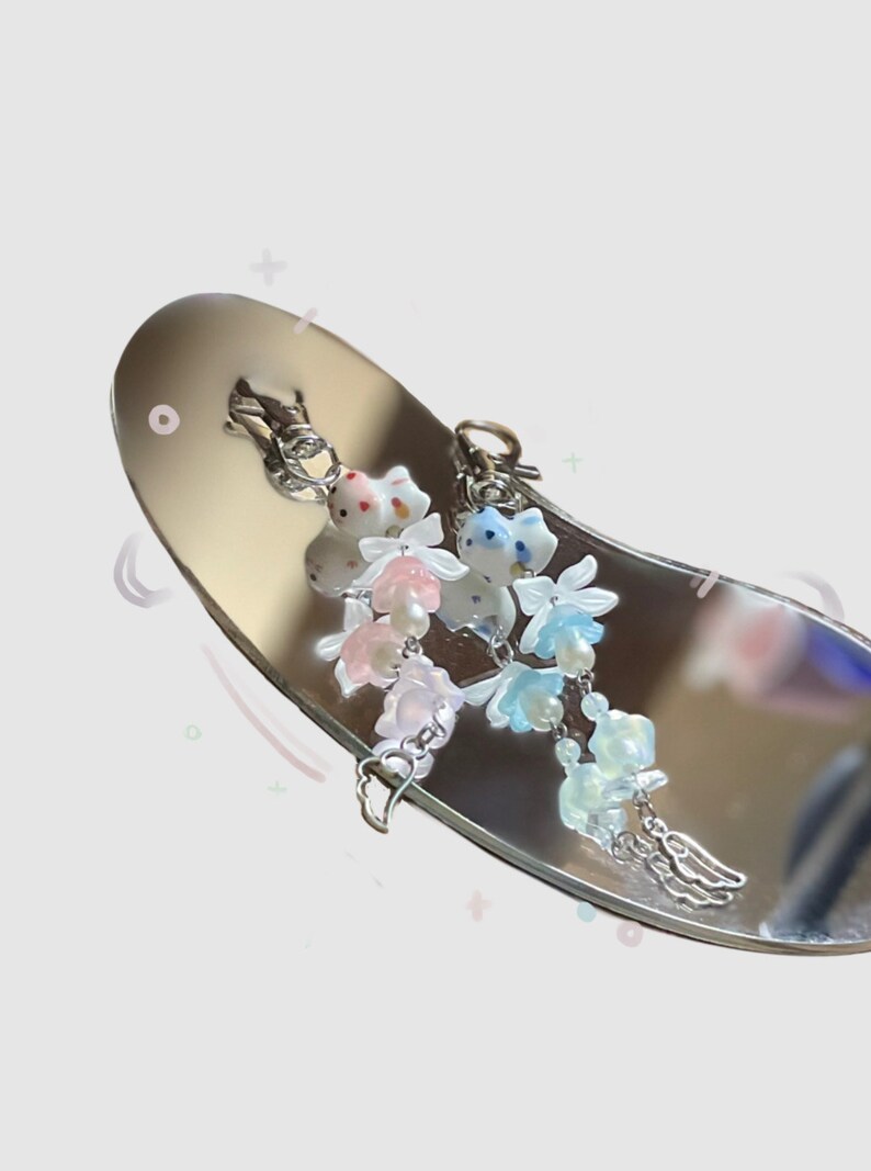 Lucky Cat Keychain, Pink Ver., Blue Ver., Aesthetics Accessory, Cute