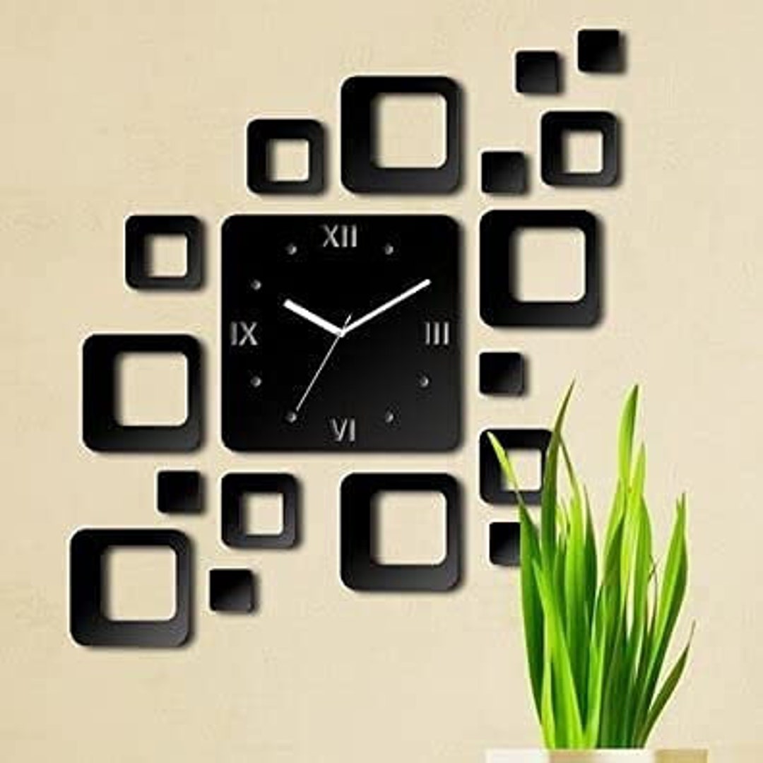 Wall Clock Square Shape Wall Mounted Nonticking Silent Etsy