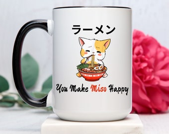 Ramen mug, You make me so happy, Japanese Coffee Mug, Ramen gift, Ramen lover, Kawaii cat, Cat lover Mug, Ramen cup, Ramen Noodles mug