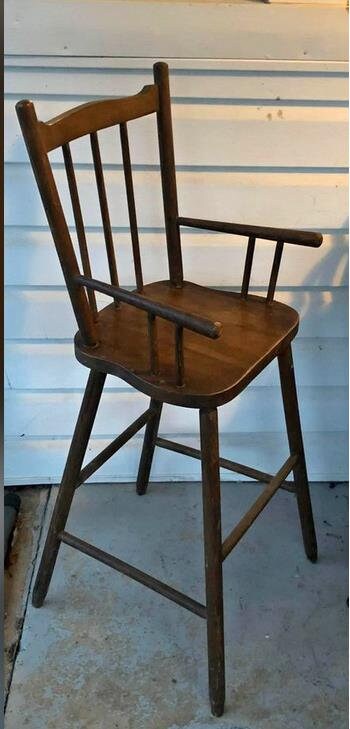 Antique Wood Handmade Child's High Chair American Charming