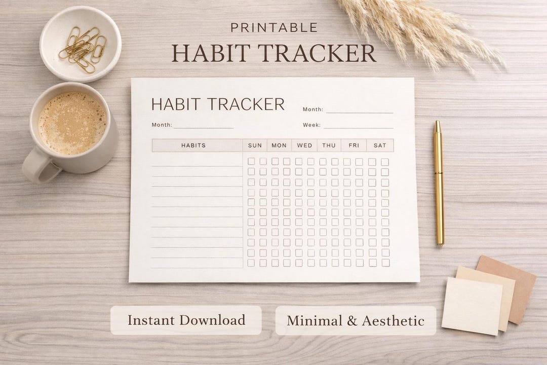 Beige Minimalist Habit Tracker Printable | Weekly Habit Tracker ...