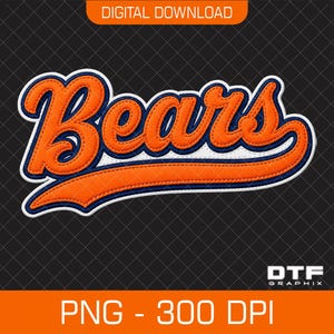 Parche bordado con letras cursivas de los Chicago Bears: descarga digital DTF, archivo PNG instantáneo