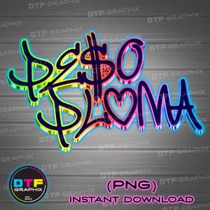 May include: A colorful graphic design featuring the word "Peso" with a dollar sign and a heart, and the word "Sloma". The design has a neon effect with a blue outline and a gradient of colors. The text "(PNG) INSTANT DOWNLOAD" is also included.