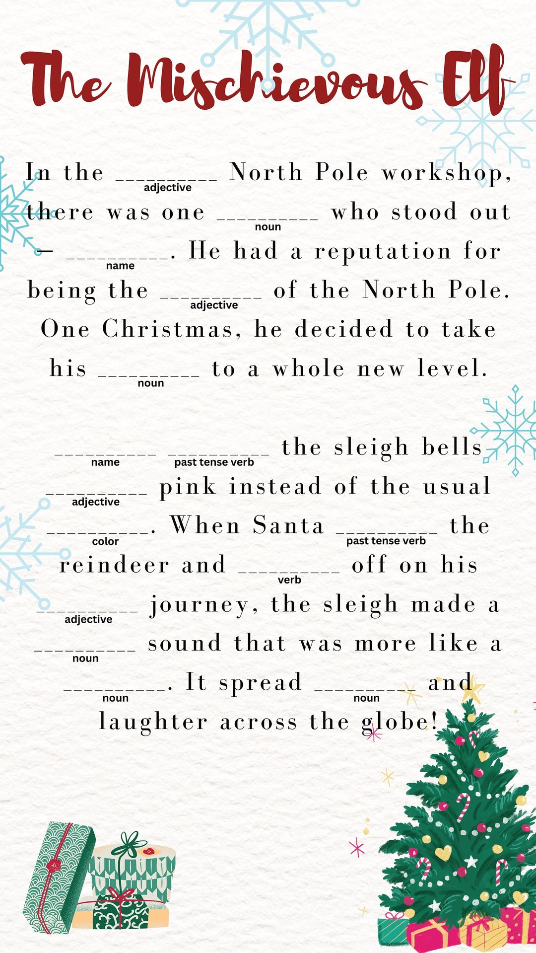 The Mischievous Elf Mad Libs, Christmas, Printable, Digital Download - Etsy